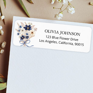 Watercolor Navy Blue Flower Bouquet Return Address