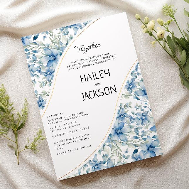 Watercolor navy blue mint floral botanical wedding invitation (Watercolor navy blue mint floral botanical wedding)