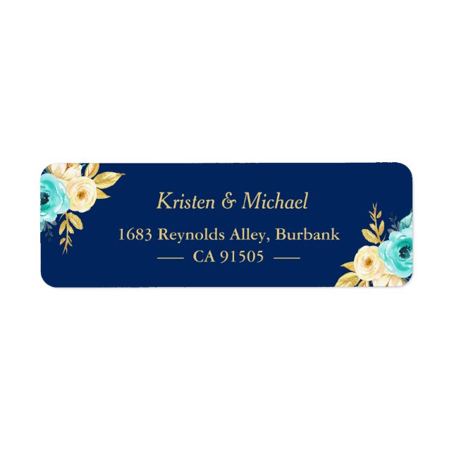 Watercolor Navy Blue Mint Gold Garden Floral (Front)