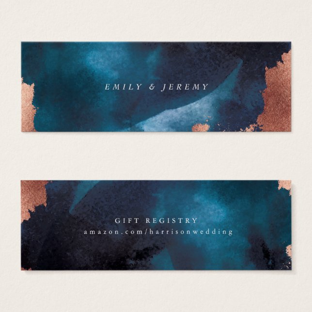 Watercolor Navy Blue Moody Rose Gold Gift Registry (Front & Back)