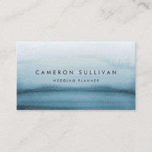 Watercolor Navy Blue Ombre Modern Business Card