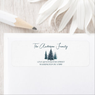 Watercolor Navy Blue Pine Trees Merry Christmas