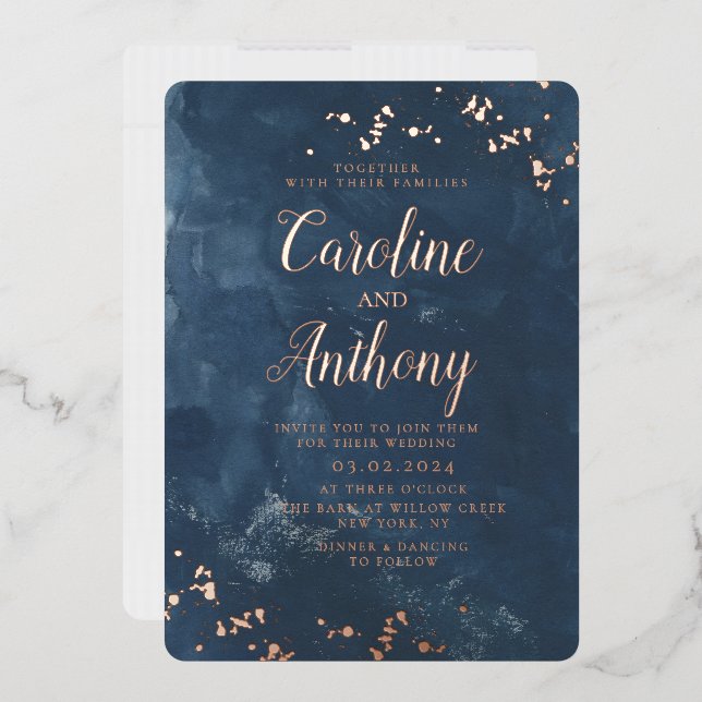 Watercolor Navy Blue Starry Rose gold Wedding  (Envelope)