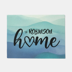 Watercolor Navy Blue Turquois Layered Home Custom Doormat