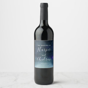 Watercolor Navy Blue Wedding Wine Label