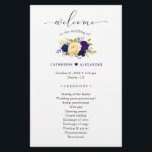 Watercolor Navy Blue Yellow Floral Wedding Program<br><div class="desc">An easy-to-customise Floral Wedding program paper sheet design featuring a watercolor blue purple yellow bouquet and a big "welcome" in an elegant script, a beautiful wedding program for you to personalise. For further customisation, please click the "customise further" link and use our design tool to modify this template. See the...</div>