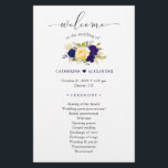 Watercolor Navy Blue Yellow Floral Wedding Program<br><div class="desc">An easy-to-customise Floral Wedding program paper sheet design featuring a watercolor blue purple yellow bouquet and a big "welcome" in an elegant script, a beautiful wedding program for you to personalise. For further customisation, please click the "customise further" link and use our design tool to modify this template. See the...</div>