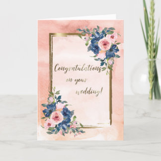 Watercolor Navy & Blush Wedding Card