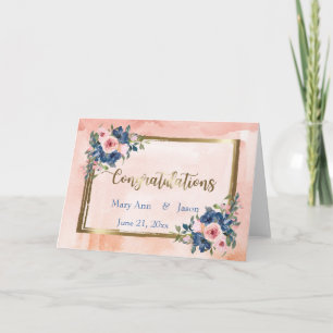 Watercolor Navy & Blush Wedding Card