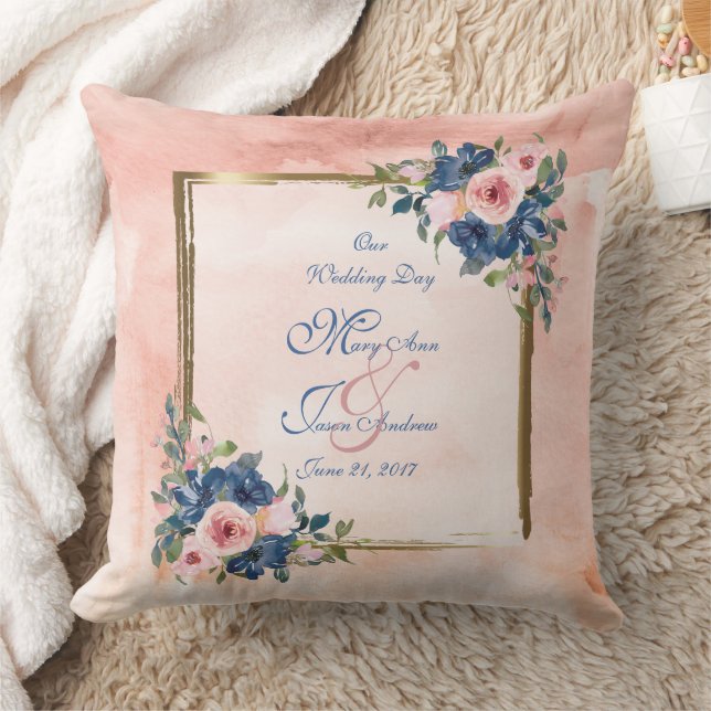 Watercolor Navy & Blush Wedding Cushion (Blanket)