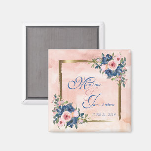 Watercolor Navy & Blush Wedding Magnet