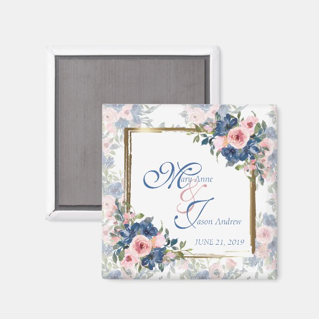 Watercolor Navy & Blush Wedding Magnet (Front/Back)
