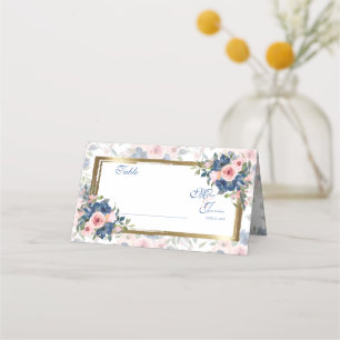 Watercolor Navy & Blush Wedding Place Card
