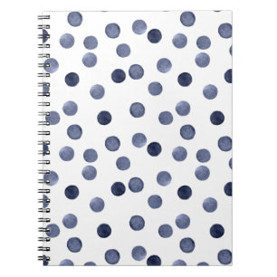 Watercolor navy circles polka dot hand drawn on wh notebook
