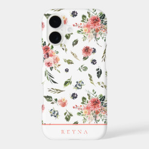Watercolor Navy Coral Floral Pattern