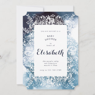 Watercolor Navy Floral Baby Shower Invitation