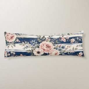 Watercolor Navy Floral Stripe Pattern Design Body Cushion
