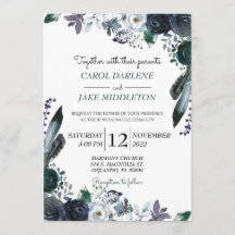 Watercolor Navy Floral Wedding Invitation