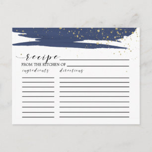 Watercolor Navy & Gold Bridal Shower Recipe Cards