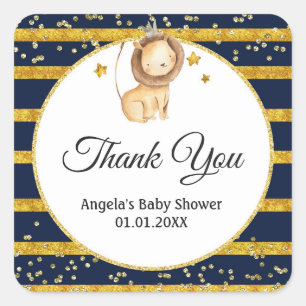 Watercolor Navy Gold Lion Thank You Card Square Sticker