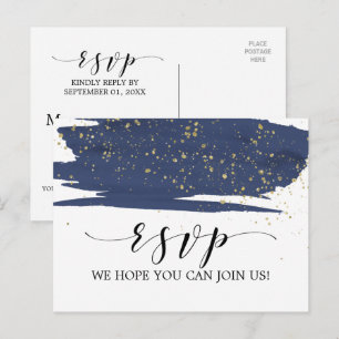 Watercolor Navy & Gold Song Request RSVP Postcard