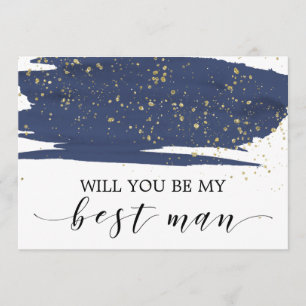 Watercolor Navy & Gold Will You Be My Best Man Invitation