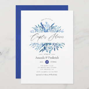Watercolor Navy Indigo Leaves Couples Shower Invitation