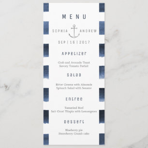 Watercolor navy stripes beach wedding menu