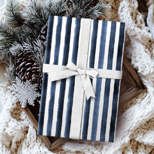 Watercolor navy stripes beach wedding wrapping paper