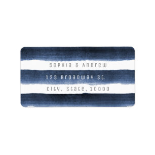 Watercolor navy stripes nautical beach wedding label