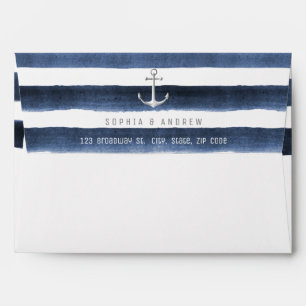 Watercolor navy stripes with anchor return address envelopes