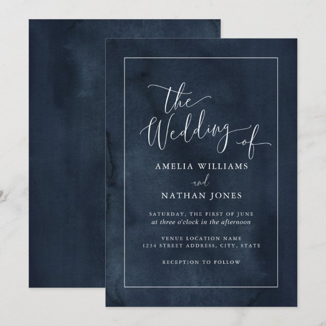 Watercolor Navy The Wedding of Wedding Invitation (Front/Back)