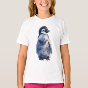 Watercolor Nebula Blue Penguin Chick Kids T-Shirt
