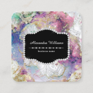 Watercolor nebula mandala modern Yoga Square Business Card