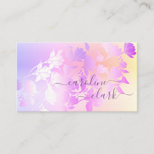 Watercolor Nebula Purple Floral Calligraphy Pretty Business Card (Front)