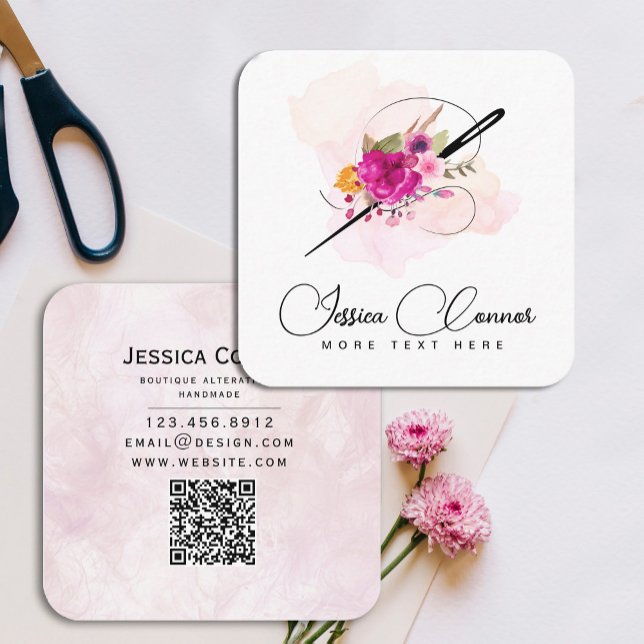  Watercolor Needle Floral business card (Watercolor Needle Floral business card #Tailor #elegantdressmakerchic )