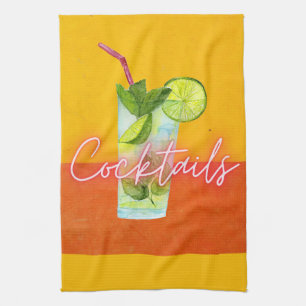 Watercolor & Neon Cocktails Bar Art Tea Towel