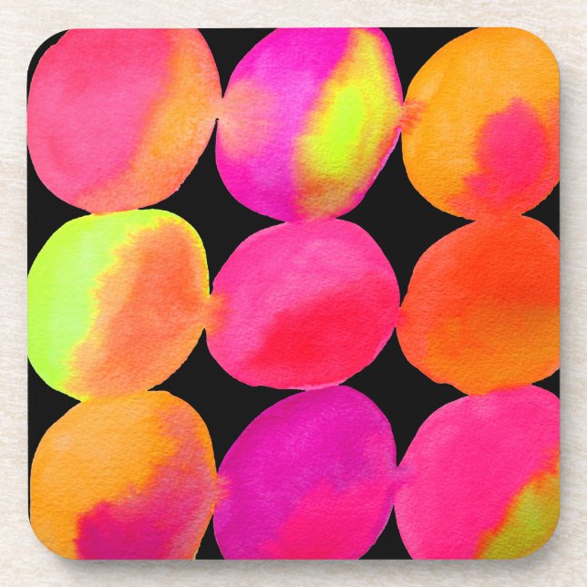 Watercolor neon pattern abstract art bright colour coaster (Front)