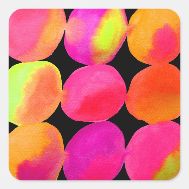 Watercolor neon pattern abstract art bright colour square sticker (Front)