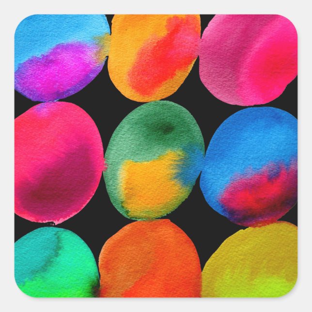 Watercolor neon pattern abstract art bright colour square sticker (Front)