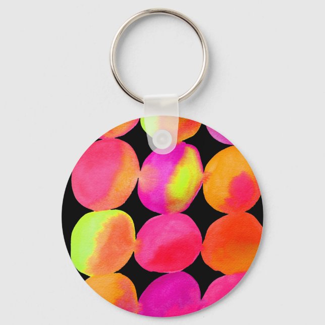 Watercolor neon spots pop art key ring (Front)