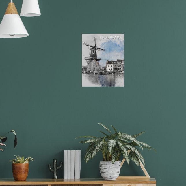 Watercolor Netherlands Windmill – Dutch  Poster (Living Room 1)