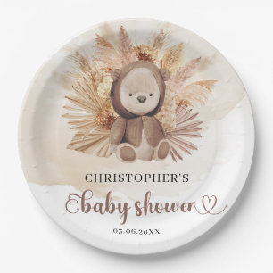 Watercolor neutral baby bear sweatshirt pampas paper plate