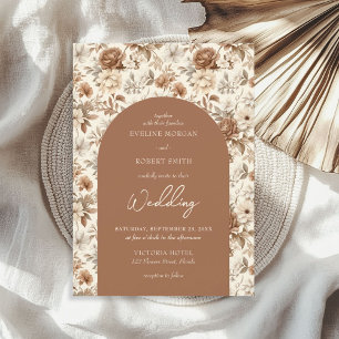 Watercolor neutral brown hues colors floral arch invitation