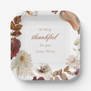 Watercolor Neutral Pumpkin Rustic Fall Party Plate