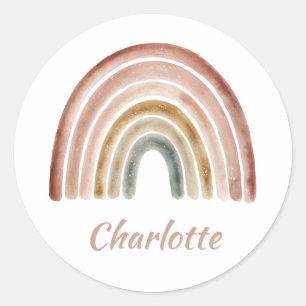 Watercolor Neutral Rainbow Custom Name Booklabel Classic Round Sticker
