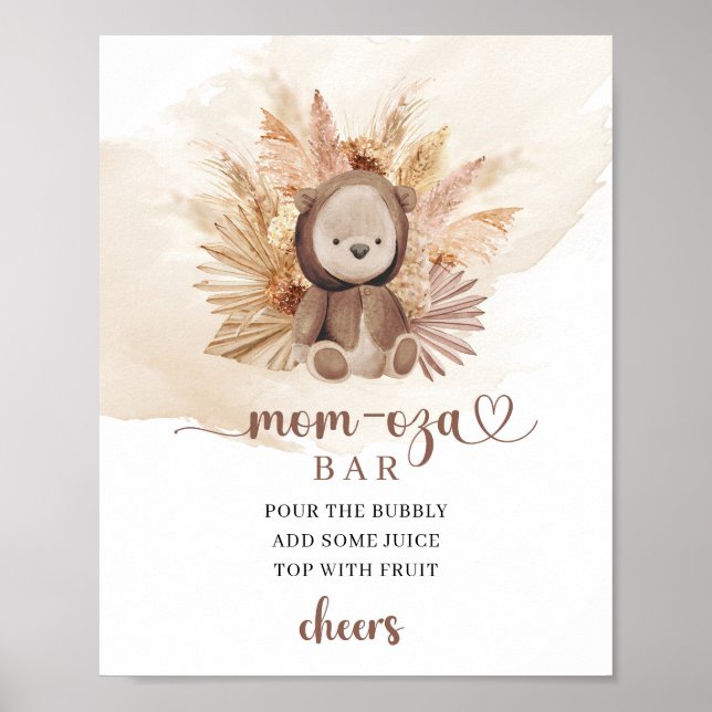 Watercolor neutral teddy bear Mum-osa bar sign (Front)