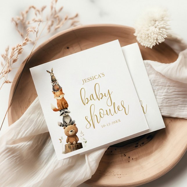 watercolor neutral Woodland Animal baby shower  Napkin (Creator Uploaded)