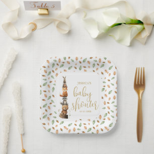 watercolor neutral Woodland Animal baby shower  Paper Plate