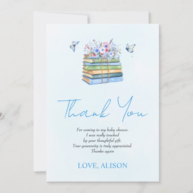 Watercolor New Chapter baby boy shower Thank You Card (Front)